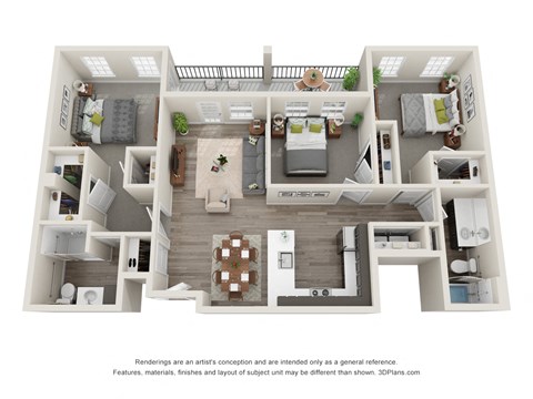 Floor plan for 3 beds, 2 baths, 1285 sqft